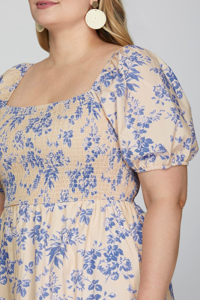 Blue Swirl Smocked Dress Large Blue Swirl Smocked Dress Large