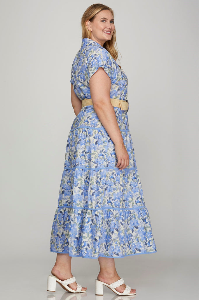 Blue Floral Belted Dress