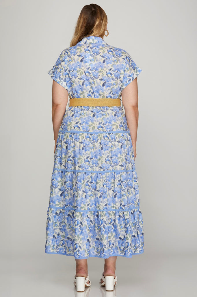 Blue Floral Belted Dress