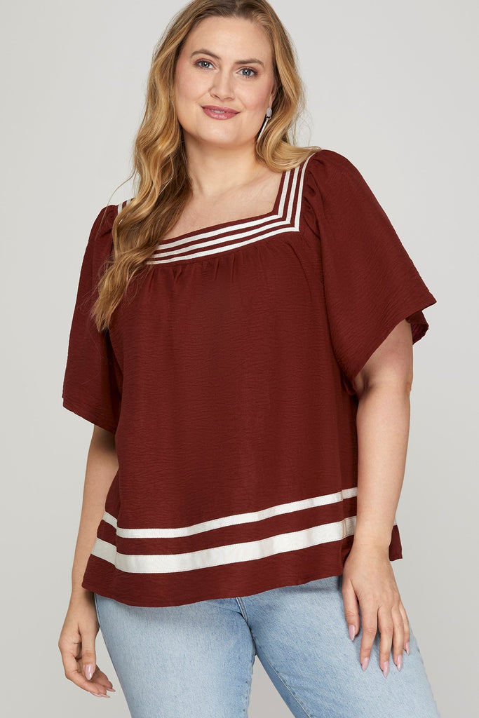 Maroon Square Neck Top