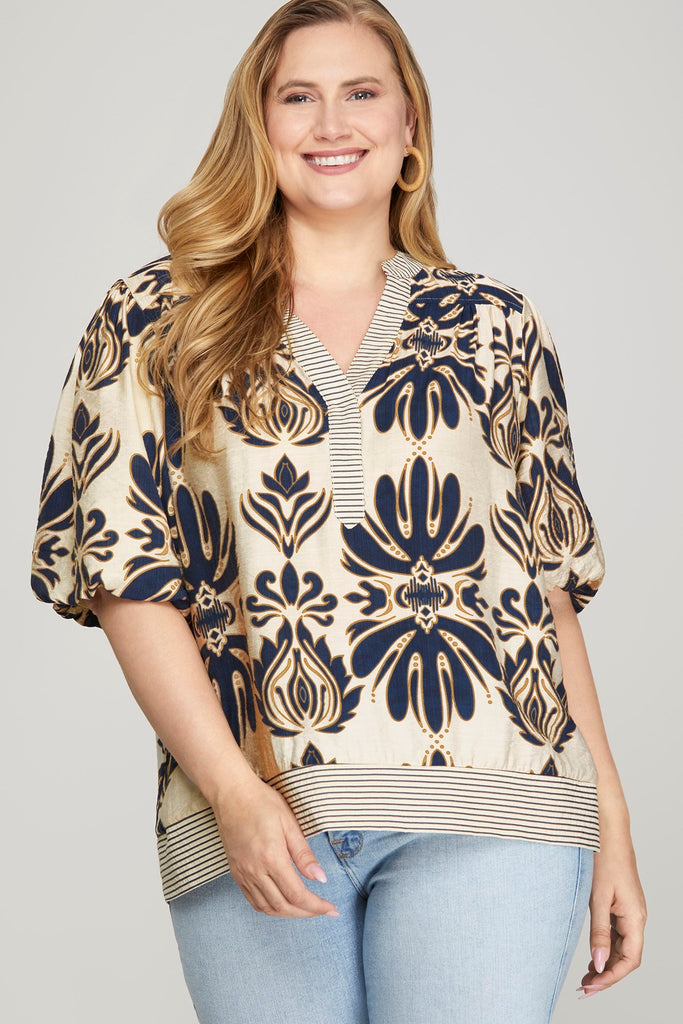 Navy Trim Border Top