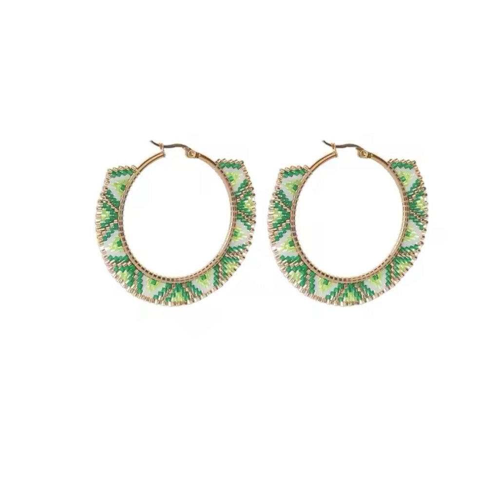 Green & Gold Hoops Stainless Earrings