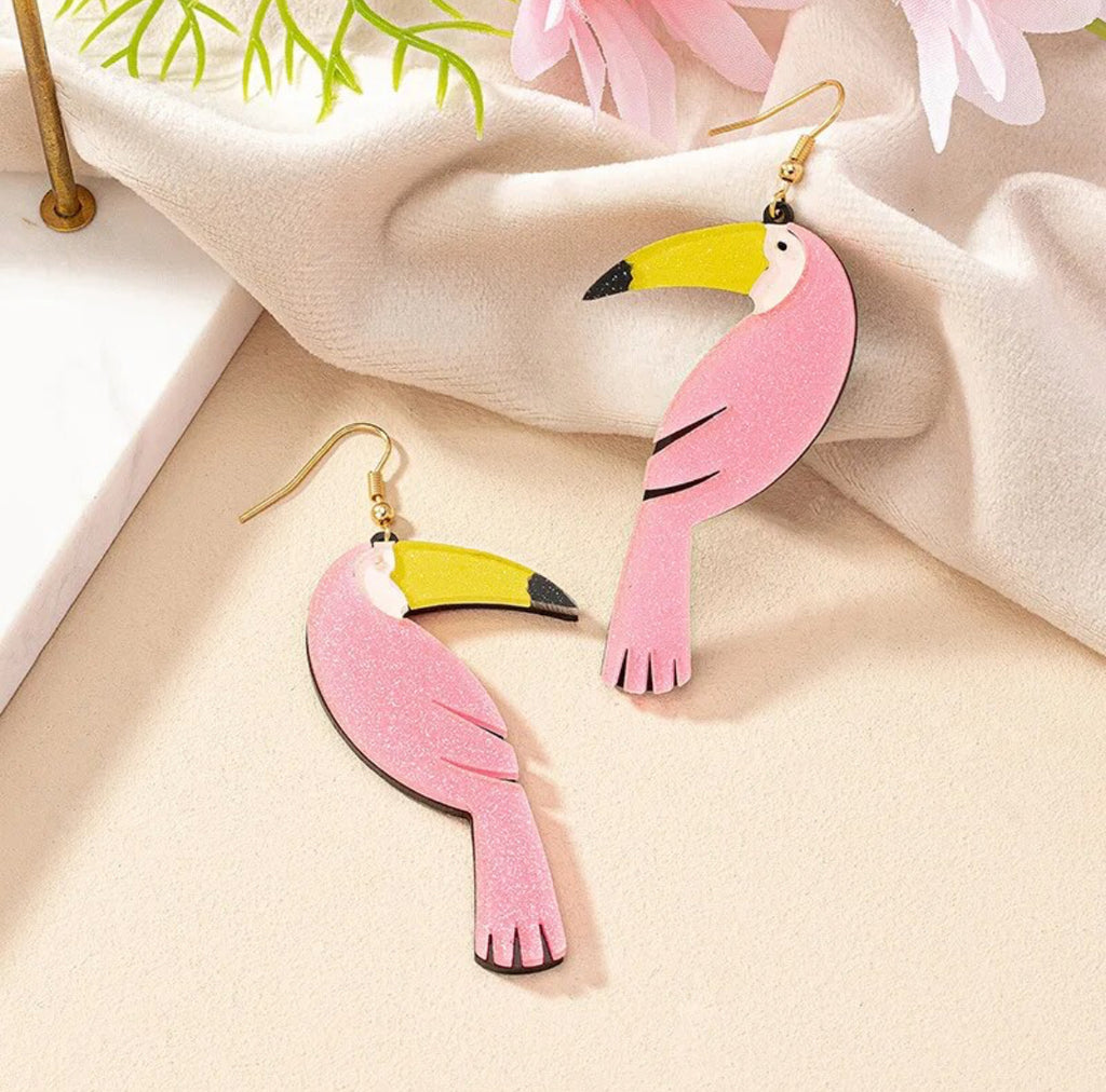 Pink Toucan Earrings