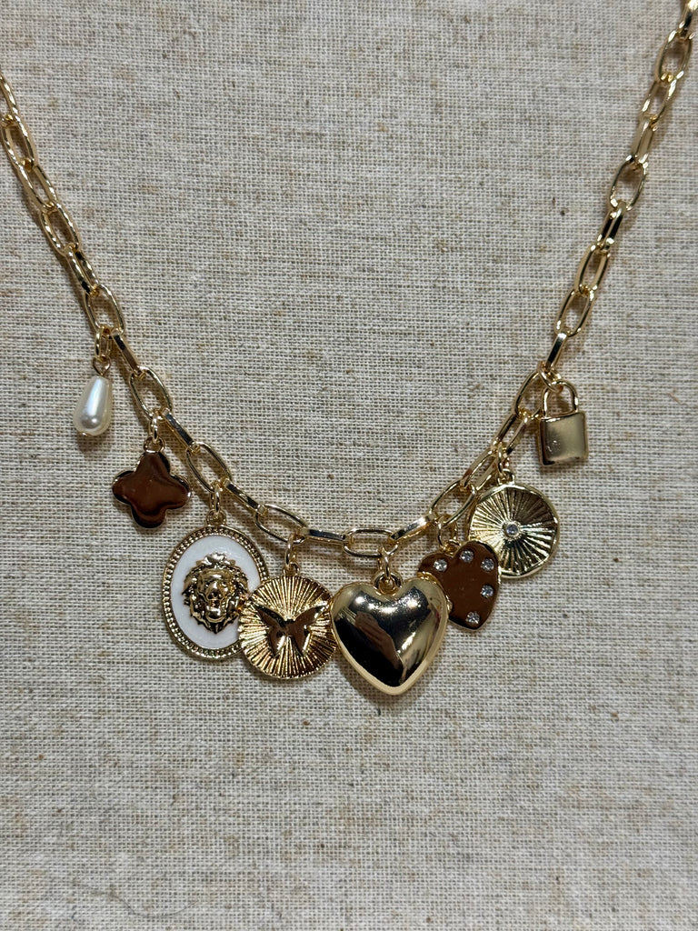 Chunky Gold Charms Hearts Necklace