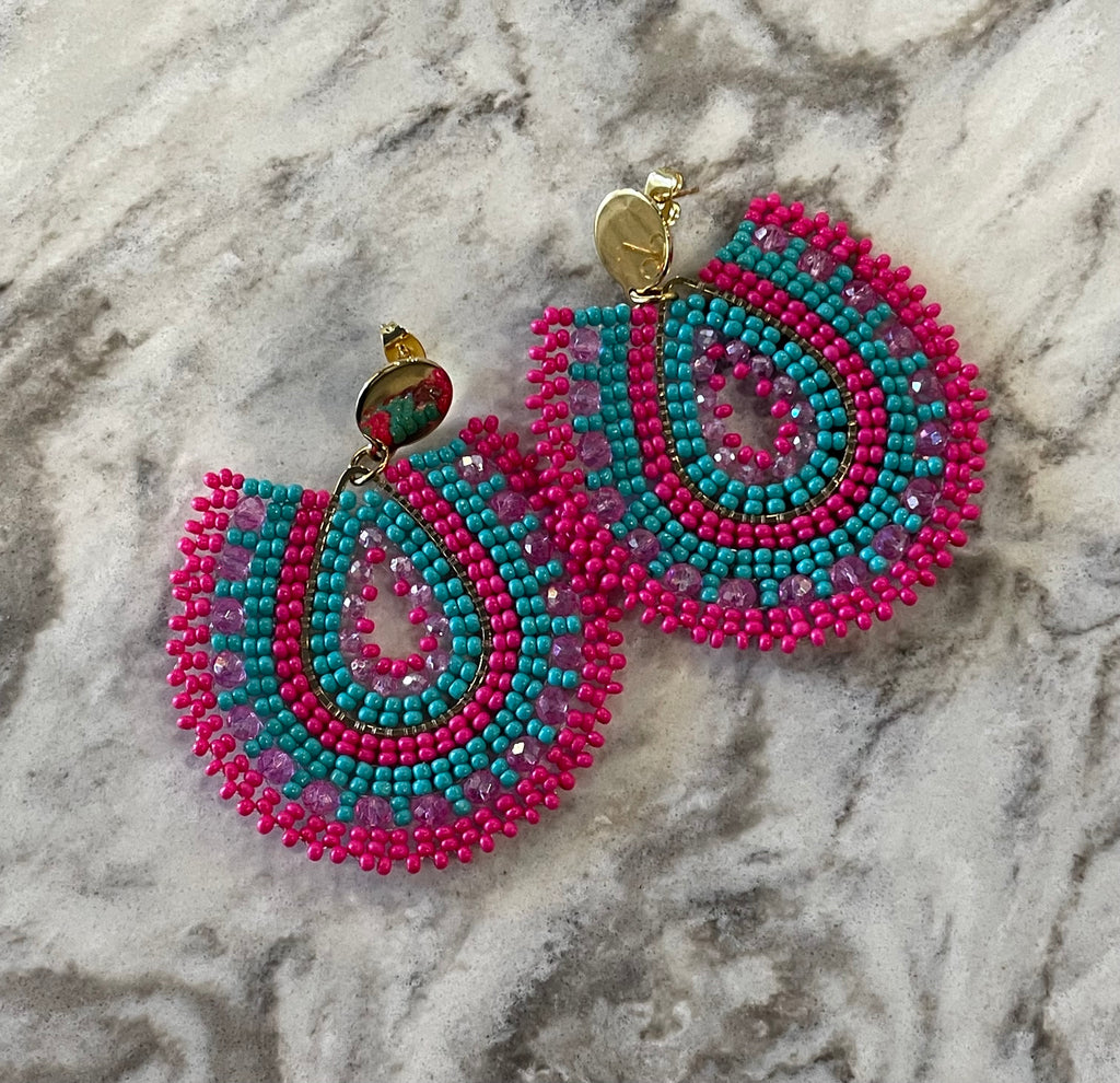 Pink & Turq Stainless Seedbead Earrings