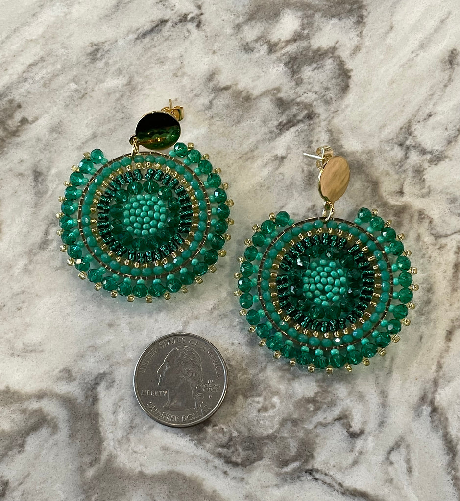 Green Circles Stainless Seedbead Earrings