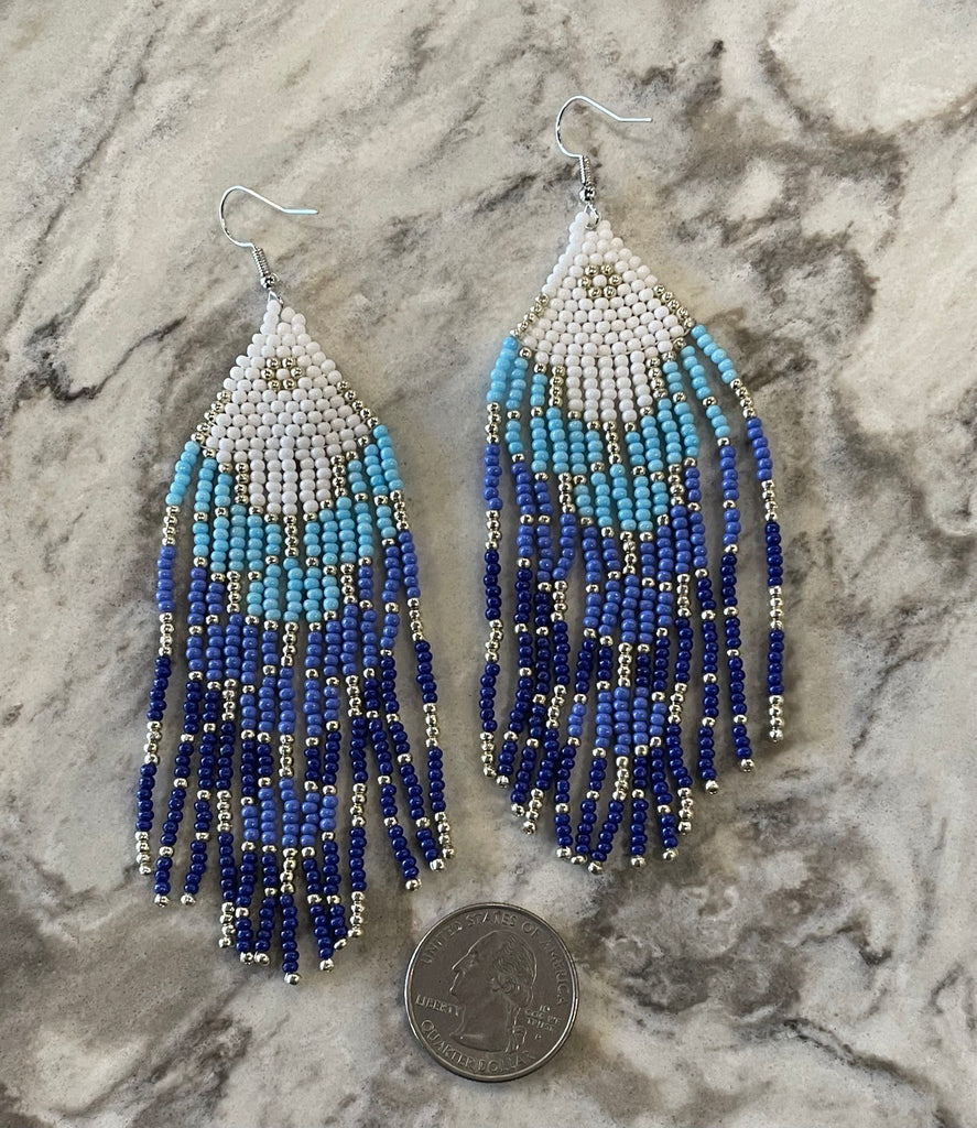 Blue Ombre Drop Stainless Seedbead Earrings