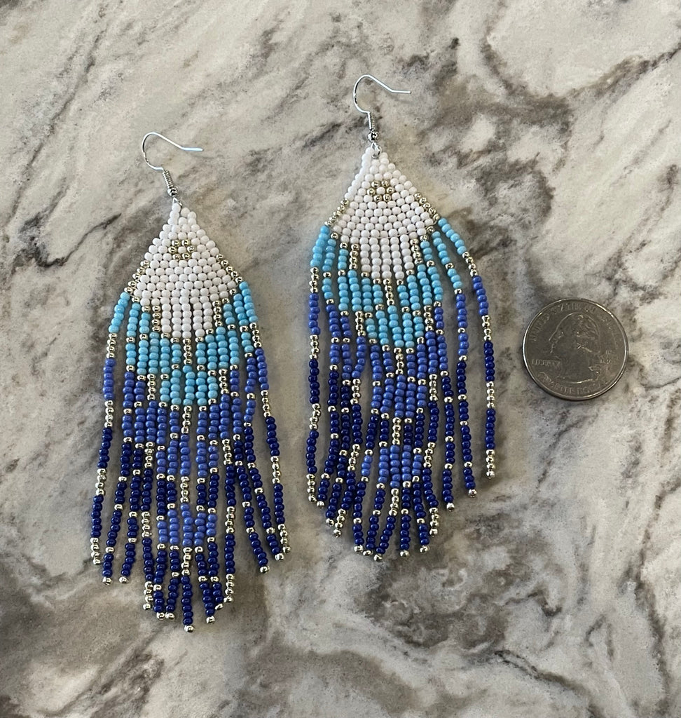 Blue Ombre Drop Stainless Seedbead Earrings