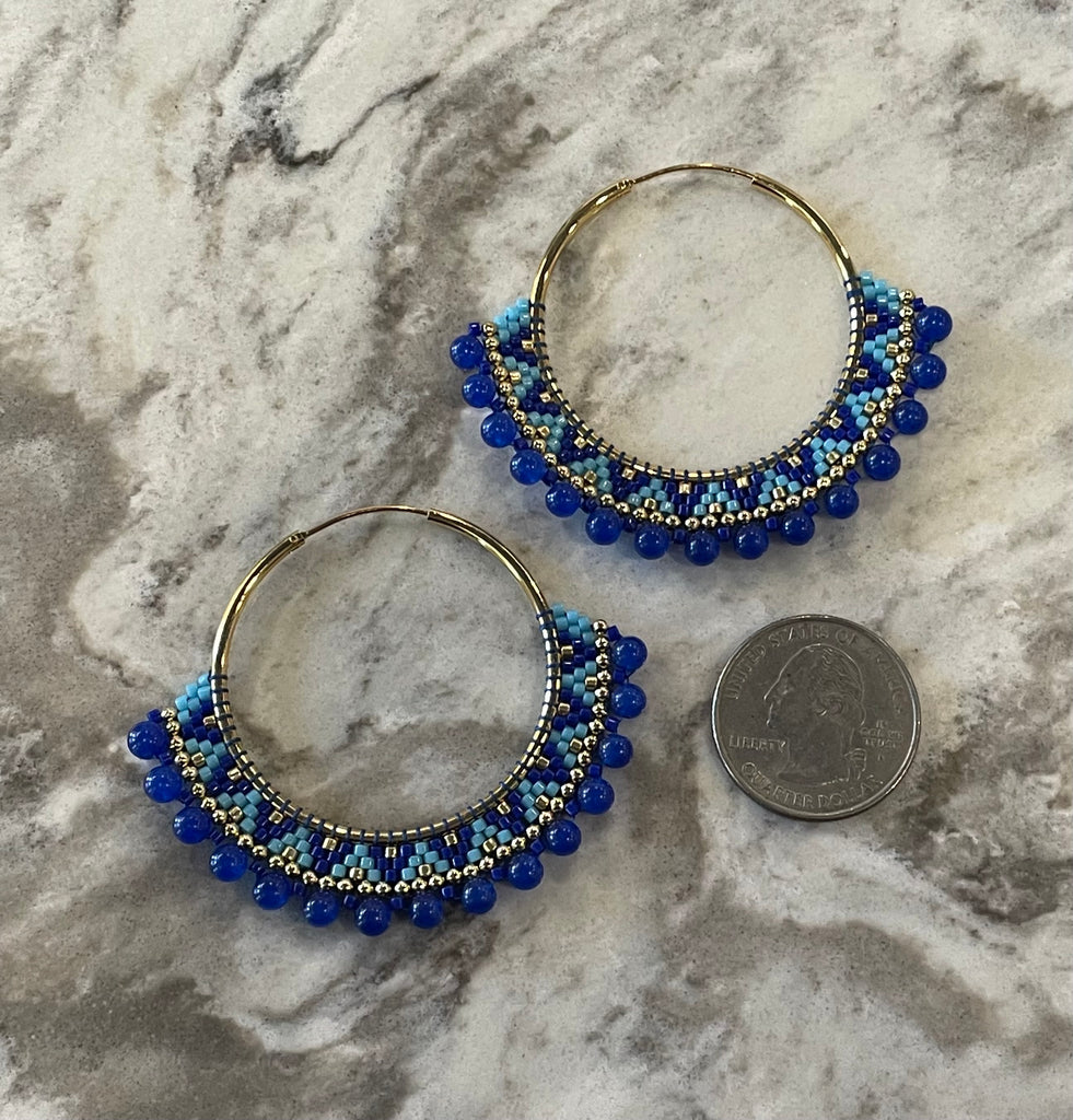 Blue Hoops Stainless Seedbead Earrings