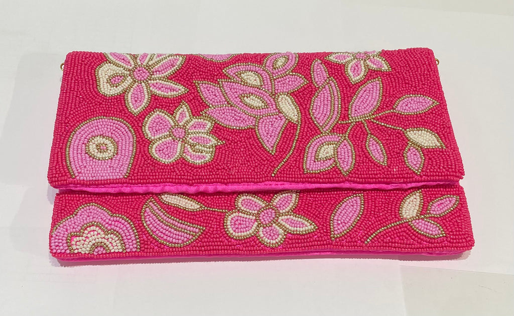 Pink Floral Beaded Clutch