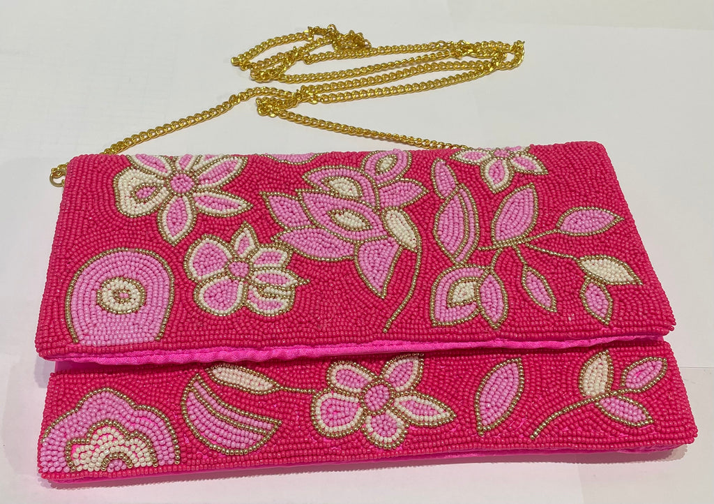 Pink Floral Beaded Clutch