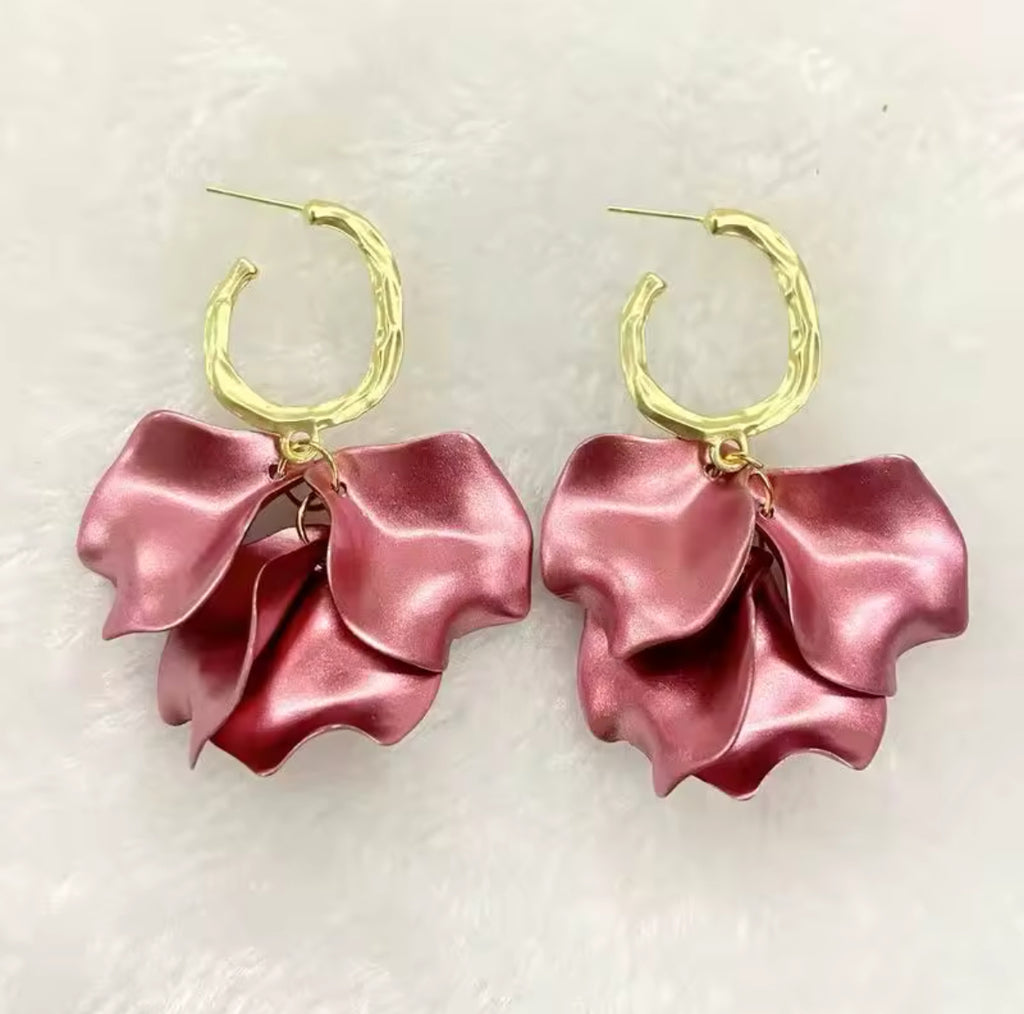 Metallic Petal Drop Earrings