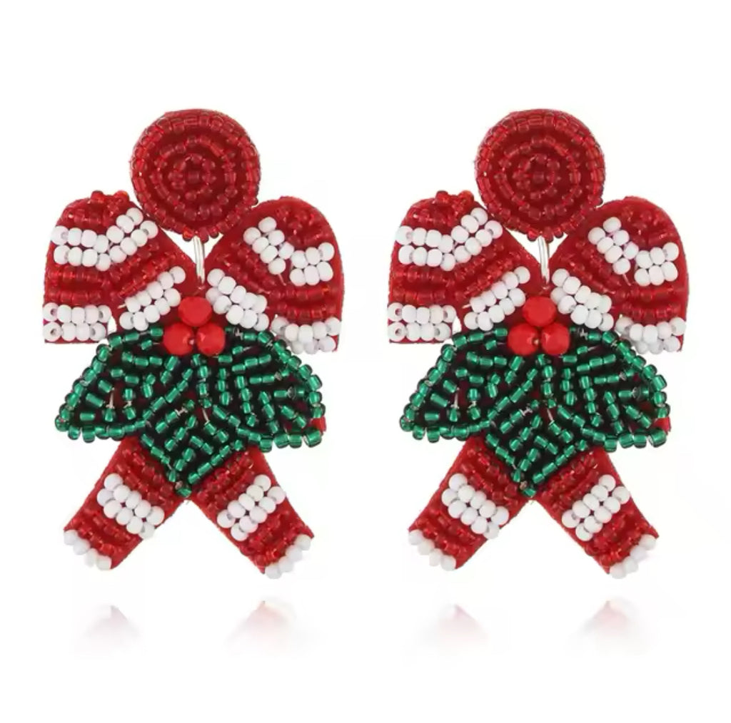 Beaded Candy Cane Earrings