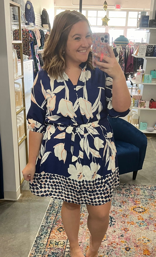 Navy Tulip Bordered Dress