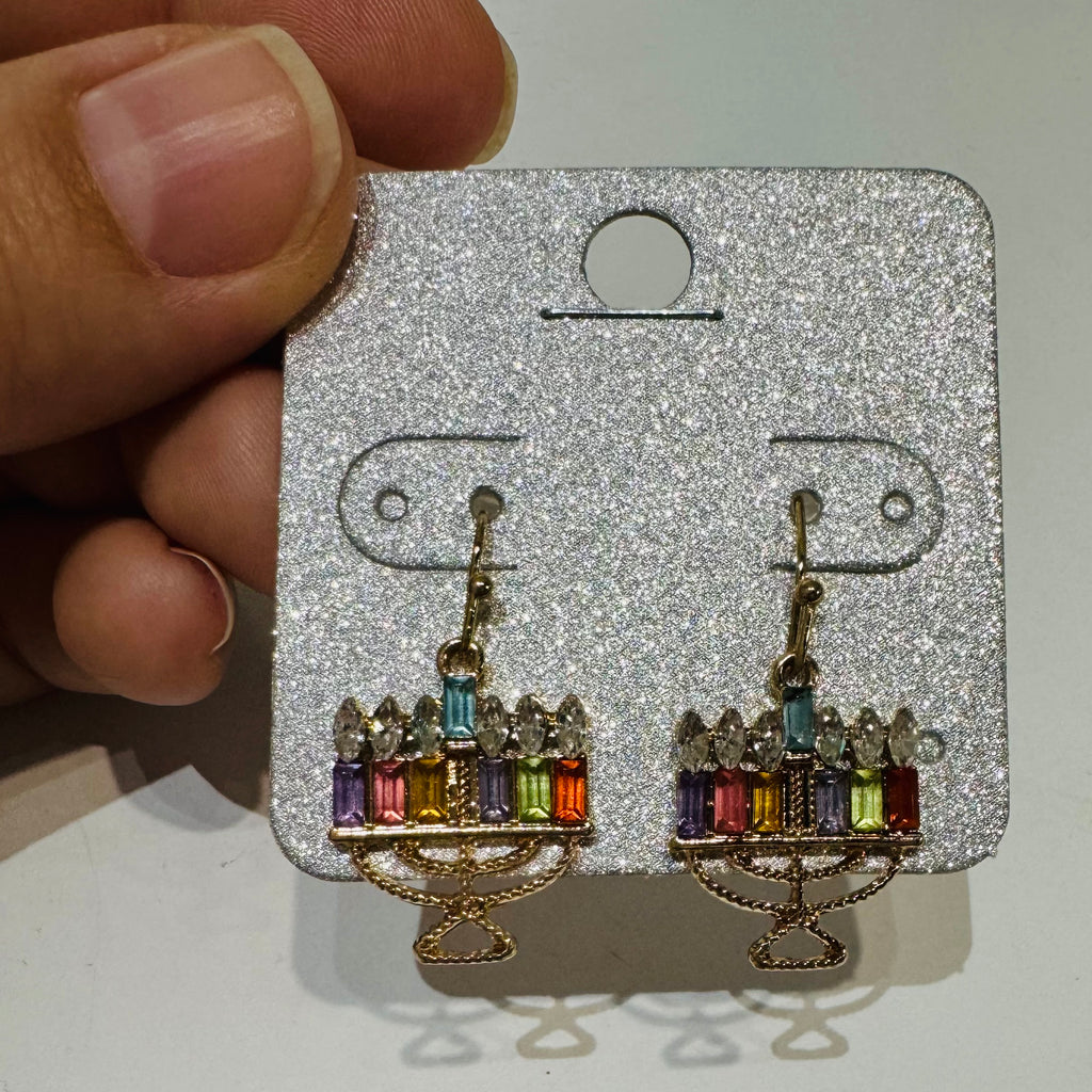 Menorah Rhinestone Earrings, 2 Sizes