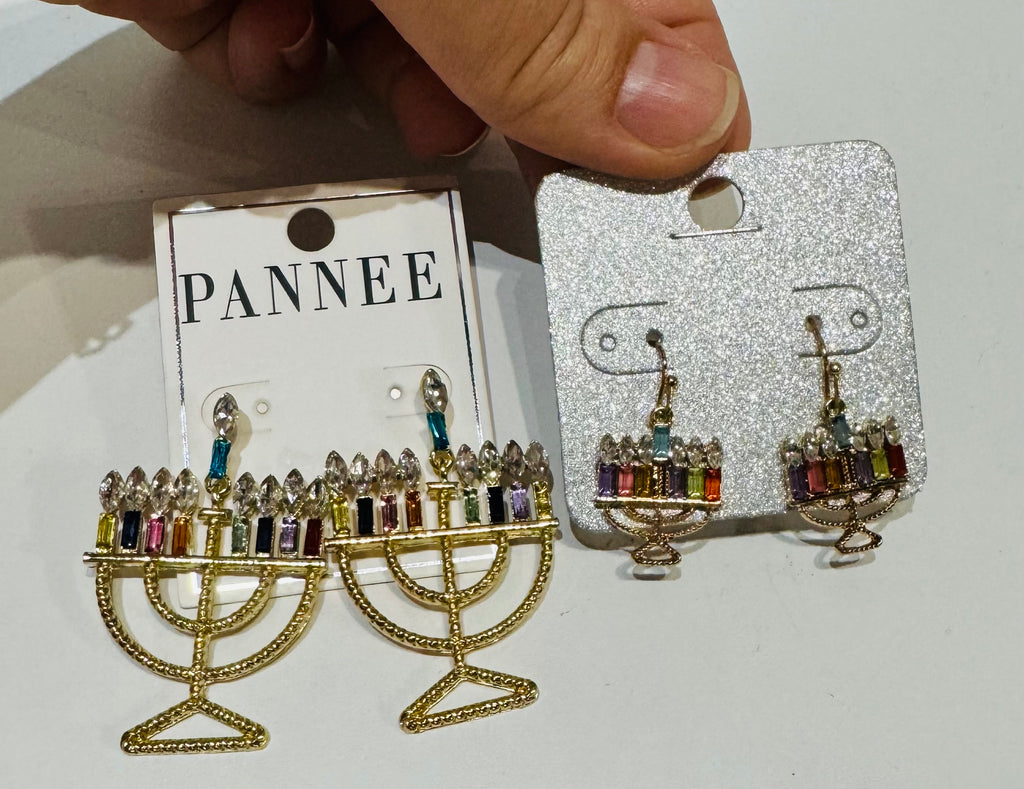 Menorah Rhinestone Earrings, 2 Sizes