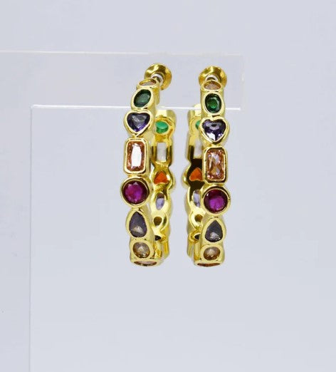 Rainbow Gem Bliss Hoop Earrings