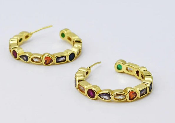 Rainbow Gem Bliss Hoop Earrings