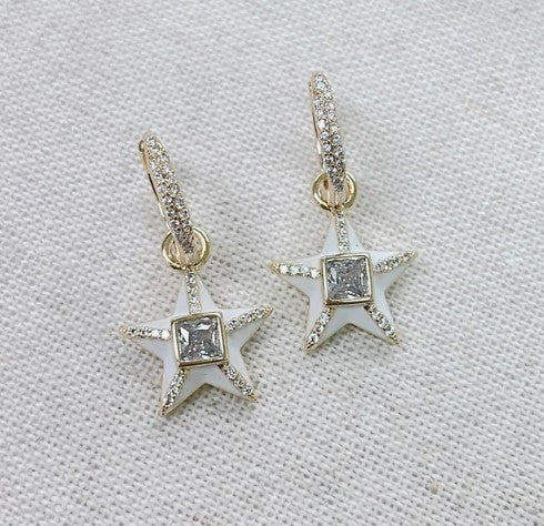 White Crystal Star Earrings