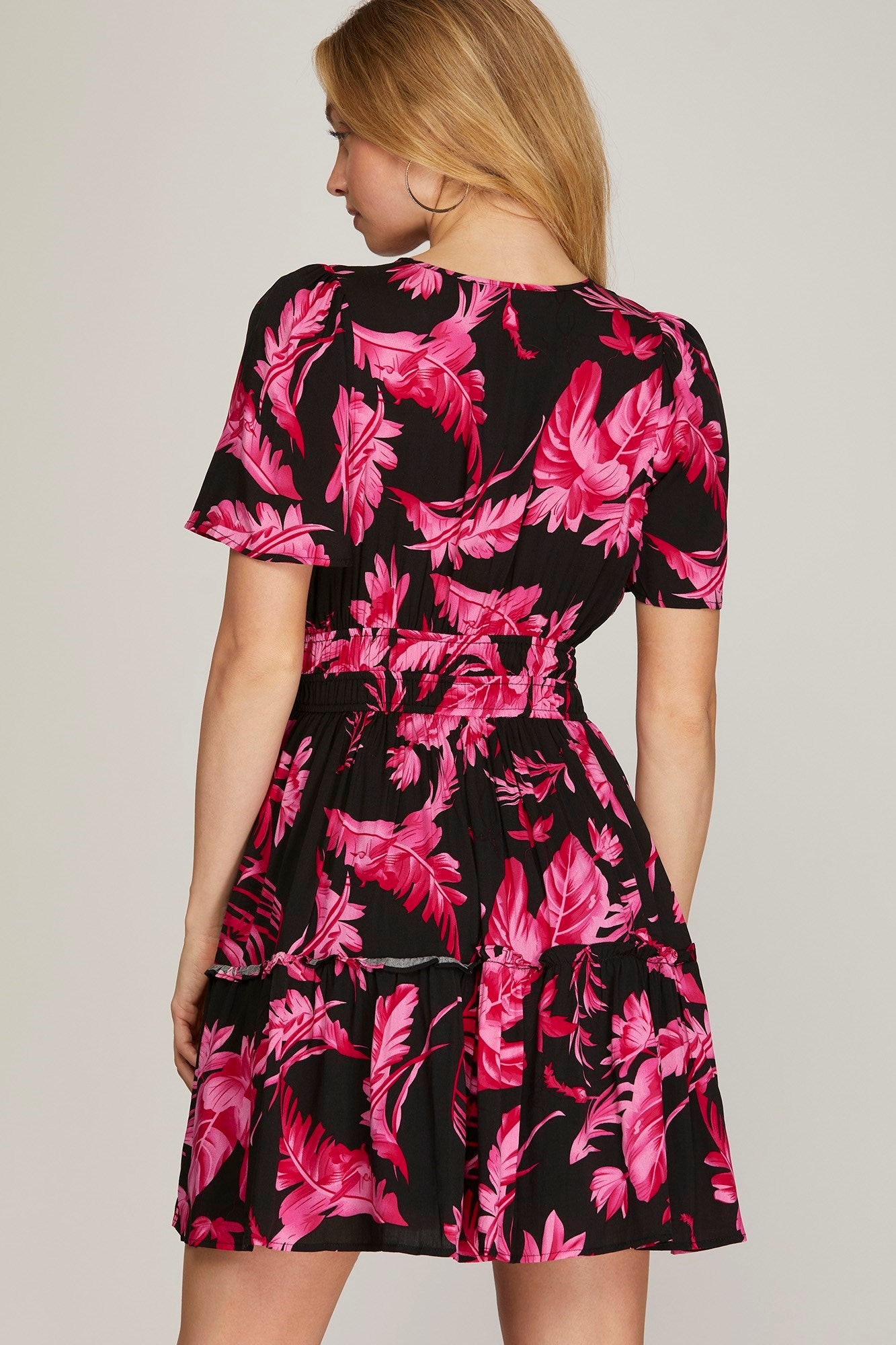 Black Pink Floral Dress XL