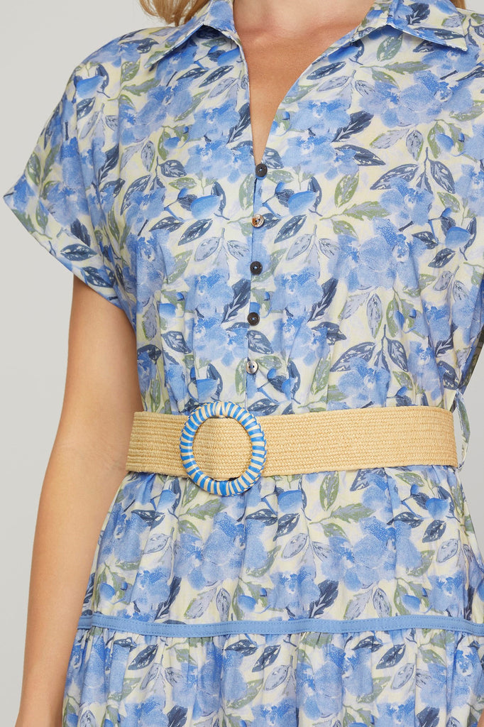 Blue Floral Belted Dress