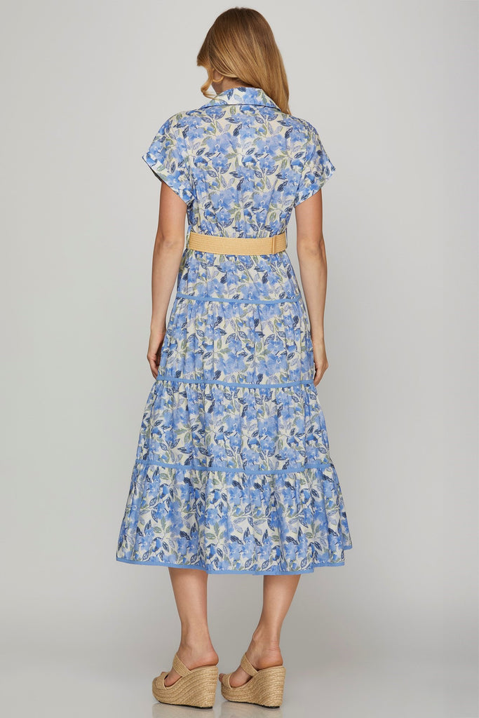 Blue Floral Belted Dress