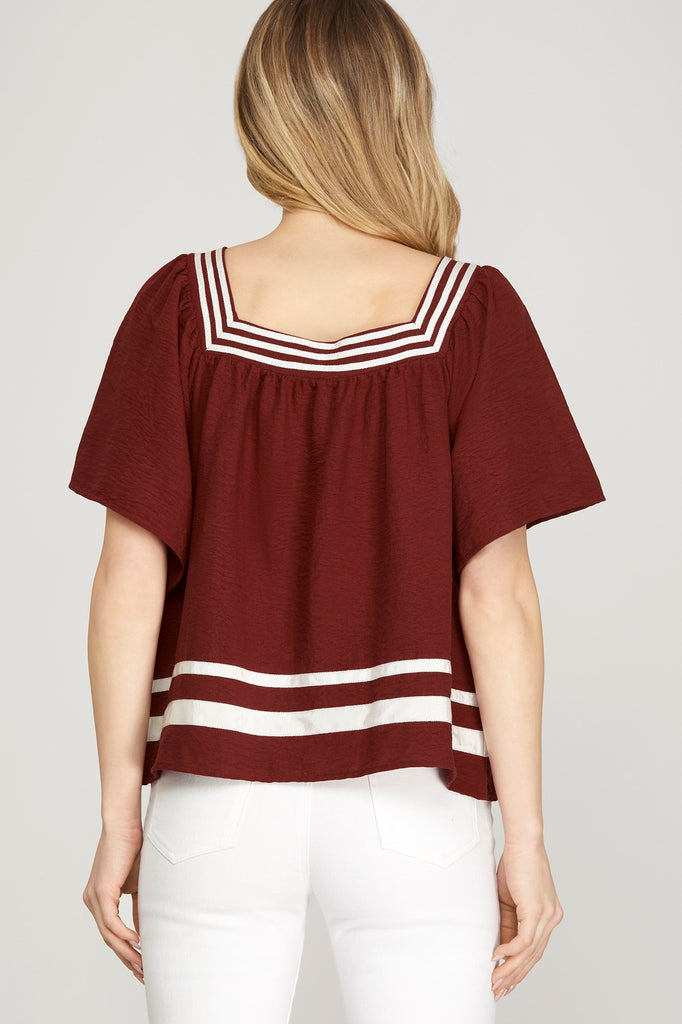 Maroon Square Neck Top