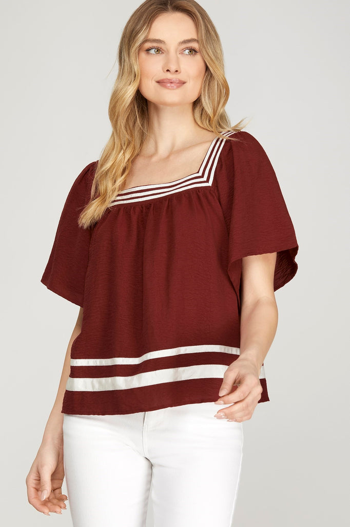Maroon Square Neck Top