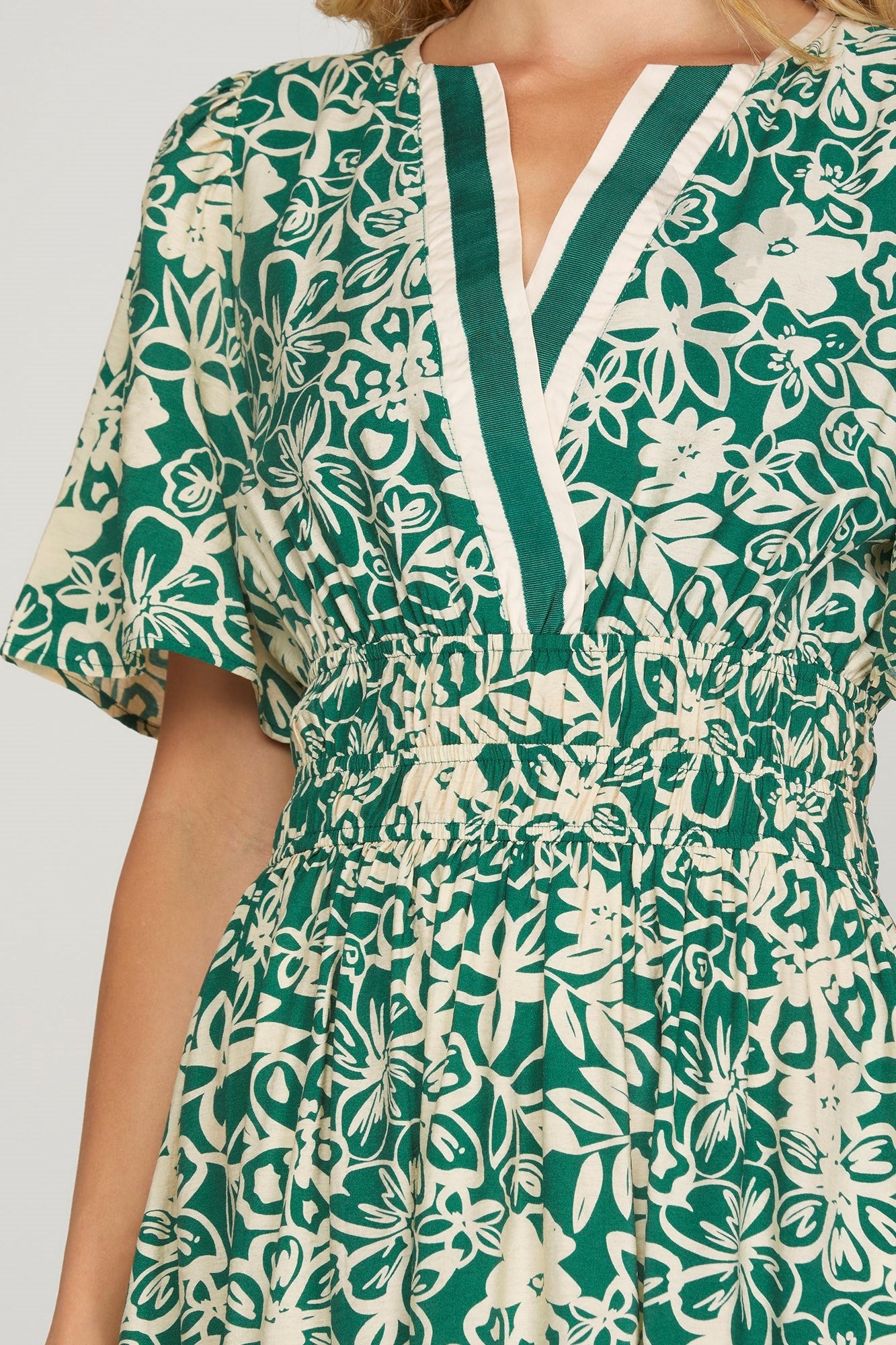 Green Cream Floral Midi Dress 2XL Green Cream Floral Midi Dress 2XL