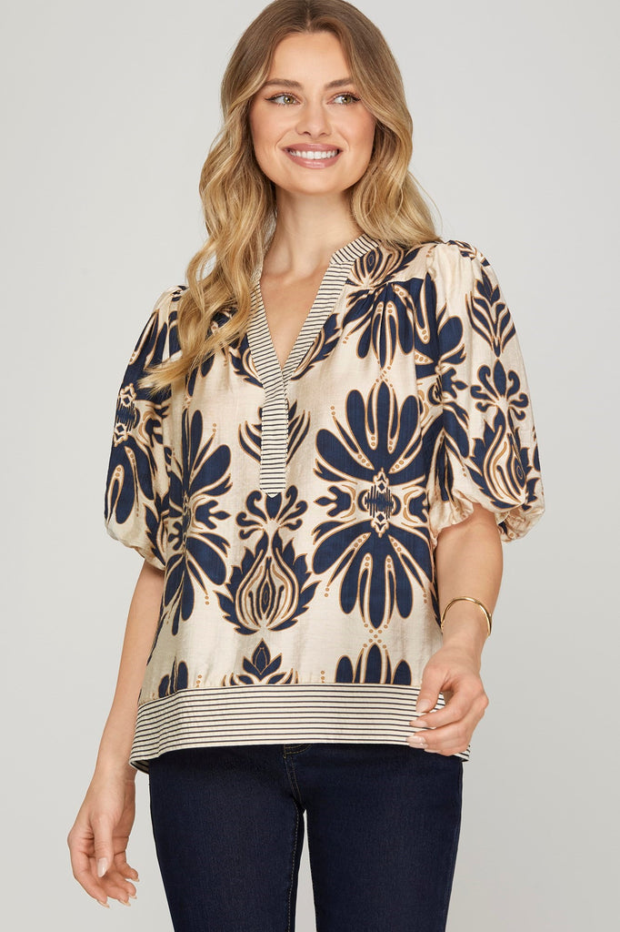 Navy Trim Border Top