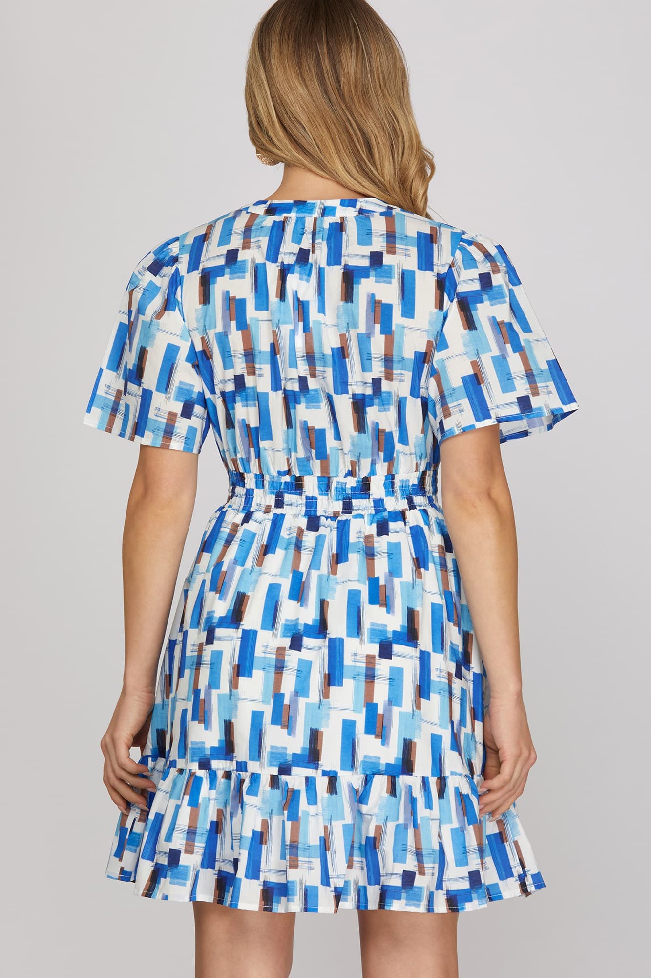 Blue Geo Print Dress  Striped Box Boutique