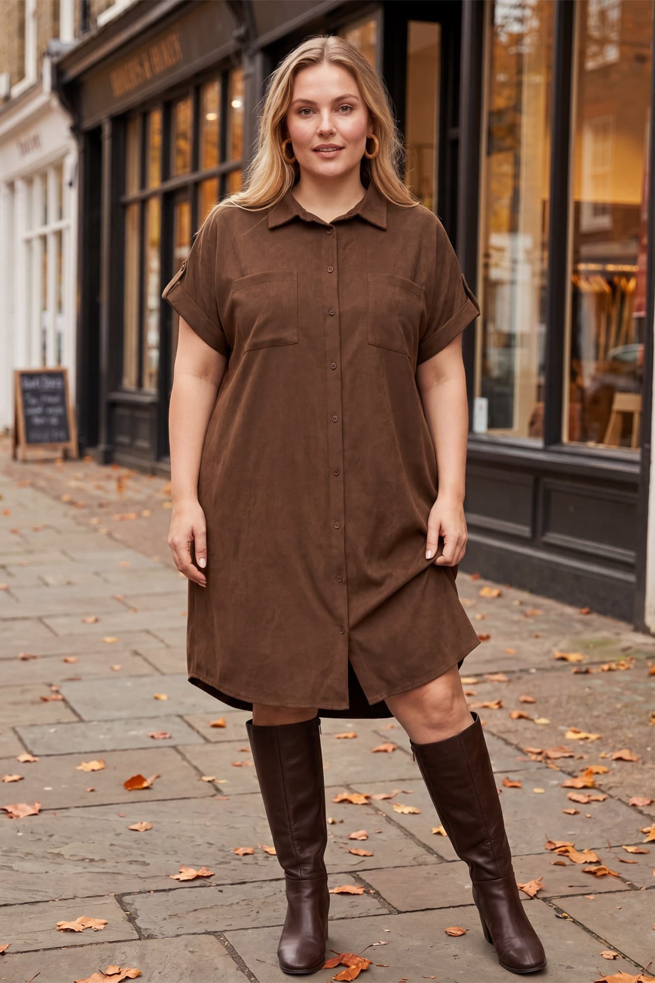 Brown Faux Suede Shirt Dress