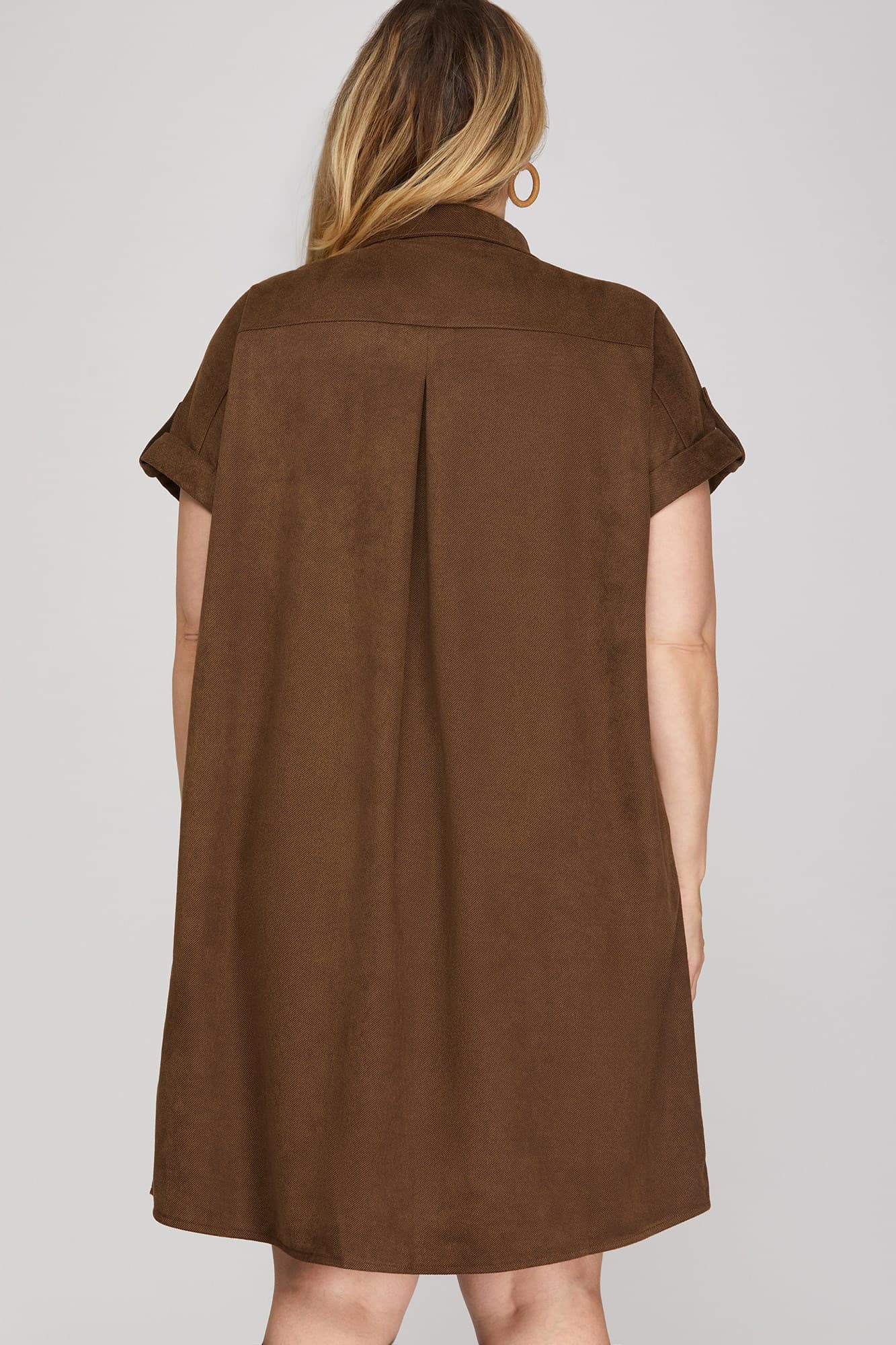 Brown Faux Suede Shirt Dress – Striped Box Boutique