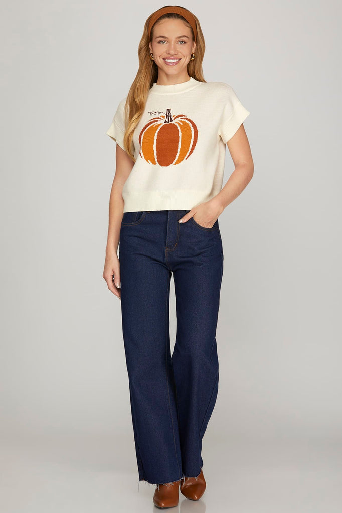 Pumpkin Short Sleeve Sweater