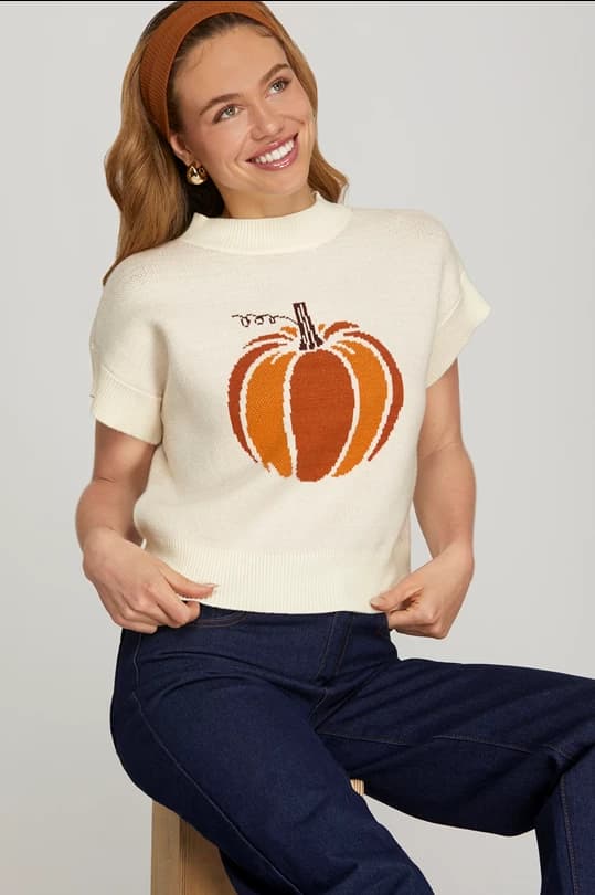 Pumpkin Short Sleeve Sweater