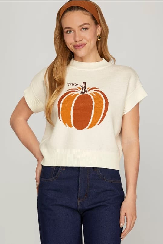 Pumpkin Short Sleeve Sweater