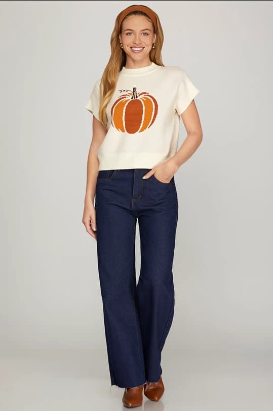 Pumpkin Short Sleeve Sweater