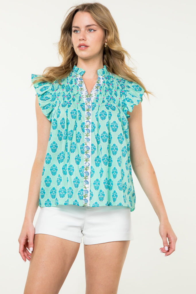 Mint Floral Crest Top