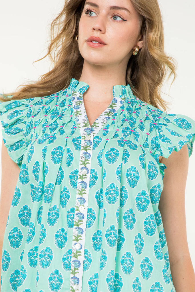 Mint Floral Crest Top