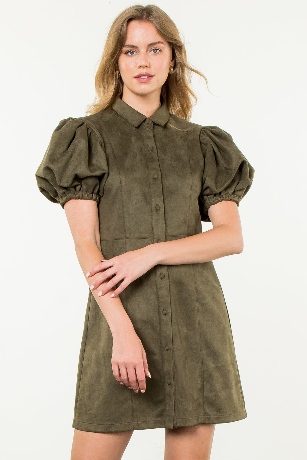 green faux suede dress Pine Faux Suede Patch Pocket Sleeveless Mini Dress