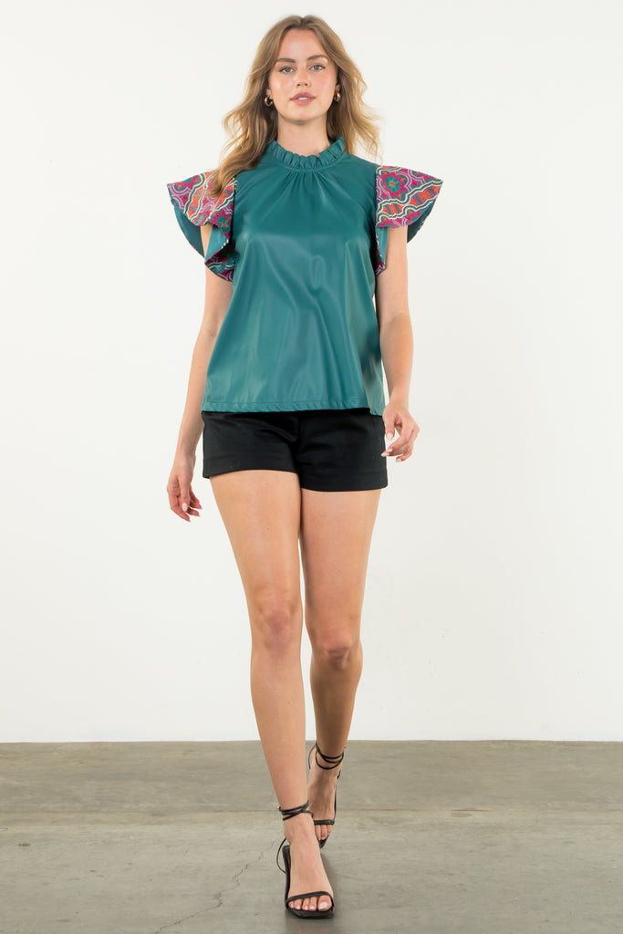 Teal Embroidered Vegan Top