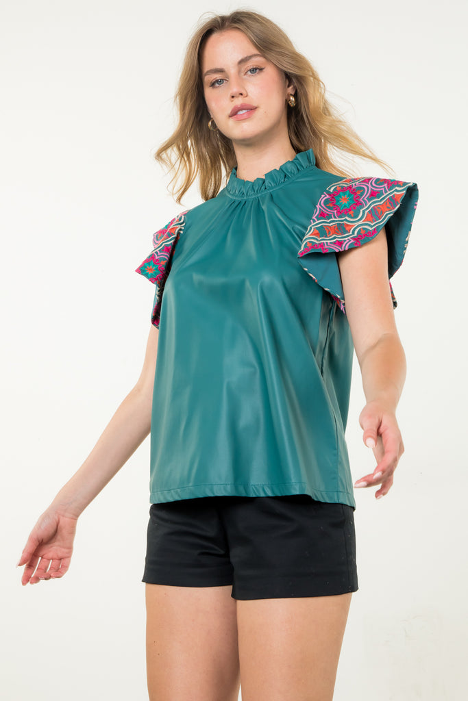 Teal Embroidered Vegan Top