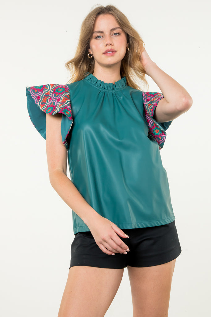 Teal Embroidered Vegan Top