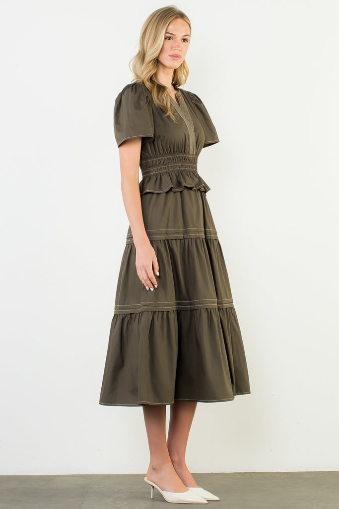 Olive Contrast Stitch Dress