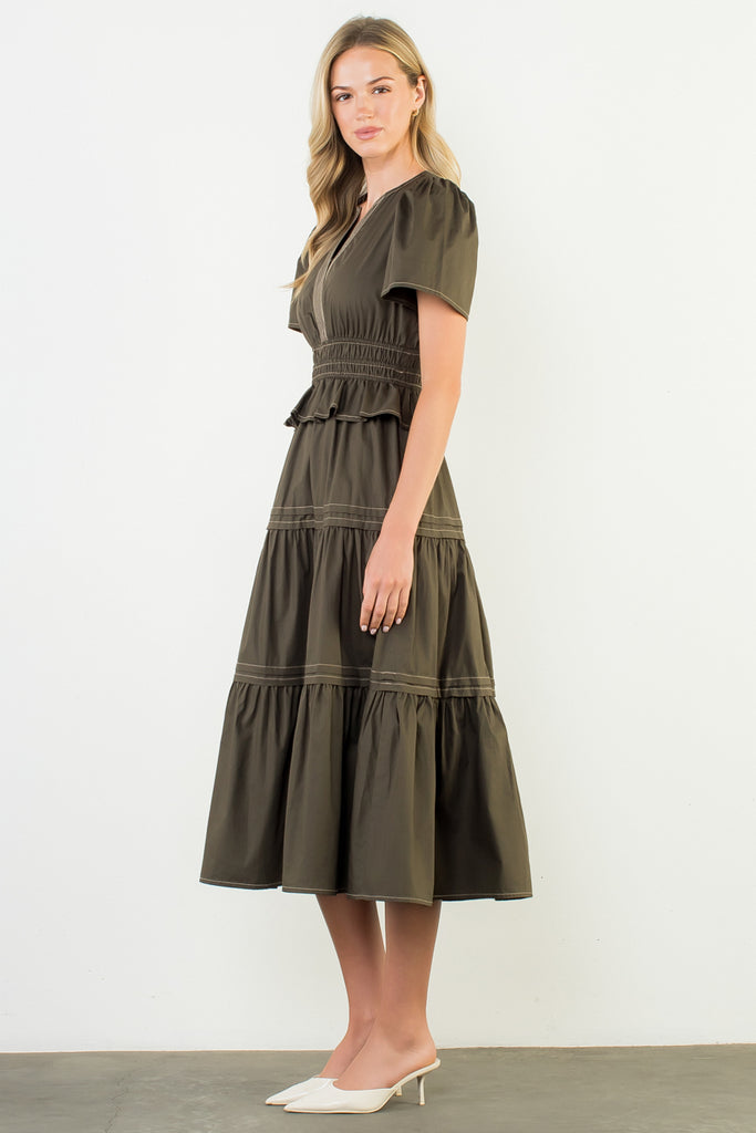 Olive Contrast Stitch Dress