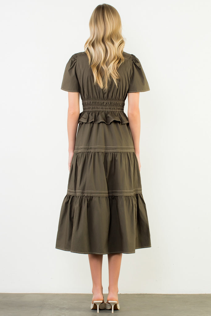 Olive Contrast Stitch Dress