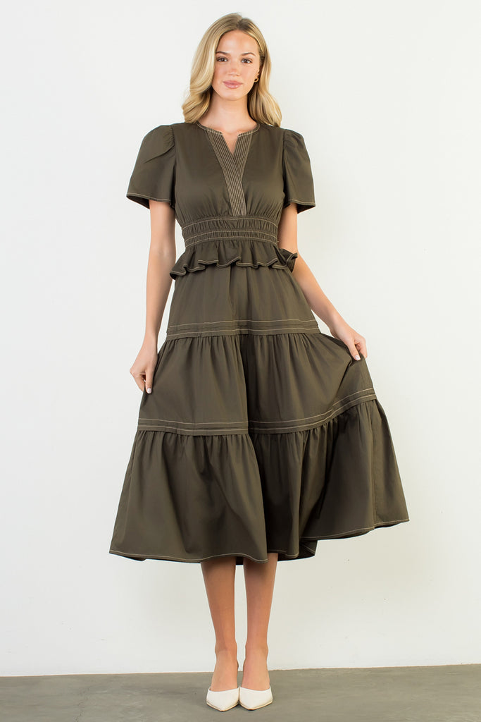 Olive Contrast Stitch Dress