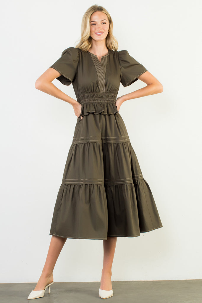 Olive Contrast Stitch Dress
