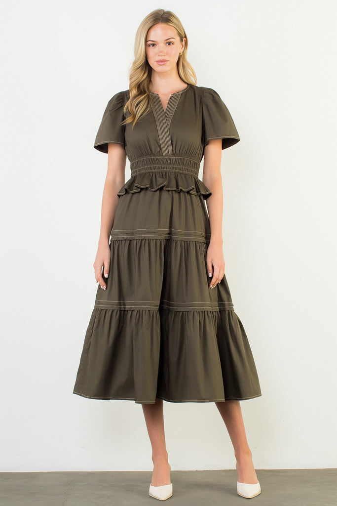 Olive Contrast Stitch Dress