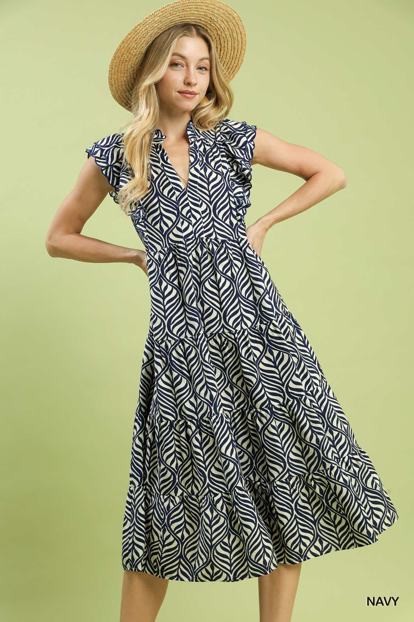 Navy Leaf Midi Dress – Striped Box Boutique